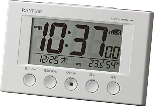 リズム(RHYTHM)目覚まし時計電波時計温度計・湿度計付きフィットウェーブスマート白7.7x12x5.4cm8RZ166SR03