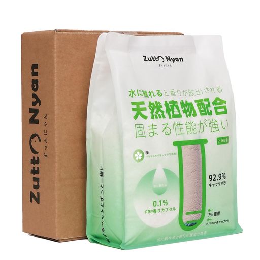 Zutto Nyan 天然固まる猫砂 2.3kgx1袋 — キャッサバ由来・食品グレード重曹配合で強力消臭・抗菌、低粉塵でシステムトイレ対応