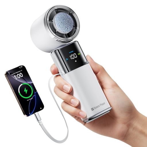 【2025強風革命!】SPSpacePlayerハンディファン冷却プレートターボ強風(10600+rpm)9000mAh大容量手持ち扇風機内蔵Type-C伸縮ケーブル(スマホ充電対応)携帯扇風機100段階風量調節強力USB充電式