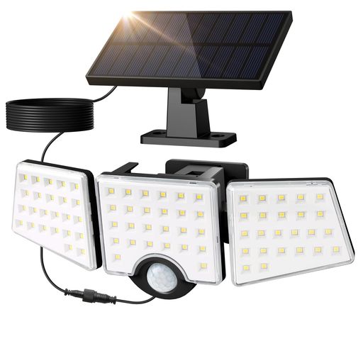 自動点灯機能 【最新センサーライト:超高輝度3灯式】一体型・分離型の両用設計で、屋外だけでなく室内でも使用可能です。ソーラーパネルはライト本体から分離させることで、付属の延長コードを使って最大約4.8m離れた場所に設置できます。低温環境でも使用可能なソーラー充電式電池を内蔵し、曇りや雨の日でも日中に充電できるため、冬でも安心してお使いいただけます。 【広範囲照射&amp;人感センサー点灯】昼光色6500Kの超高輝度LEDチップを搭載し、明るく拡散する光で広範囲を照らします。夜間に人や車の動きを感知すると、ライトが自動的に約20秒間点灯します。両側のライトは角度調節が可能で、照射方向や範囲を大幅に広げられるため、コーナーや狭い通路などでも手軽にご利用いただけます。 【屋外設置可能!IP65防雨仕様】防水レベルはIP65で、大雨の日でも安心してご使用いただけます。Leproソーラーライトは耐久性に優れたABS樹脂を使用しており、耐熱性・耐寒性にも優れ、悪天候や過酷な環境にも対応可能です。玄関、ガレージ、駐車場、庭、階段、通路、ご自宅周りの防犯など、さまざまなシーンで大活躍します。