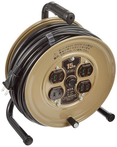 ハタヤ(HATAYA)コードリール15m2P4個口コンセント125V15A防塵シャッター付き工場アウトドアレジャーキャンプJY-151