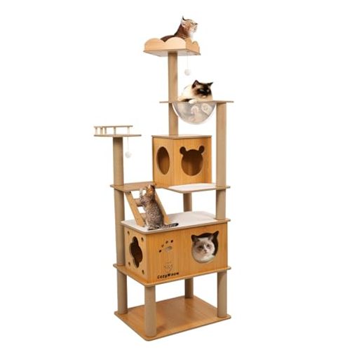 [CozyMeow] キャットタワー 木製 スリム 宇宙船 大型猫用 猫タワー 据え置き キャットウォーク 爪とぎ 多頭飼い 高さ約173cm