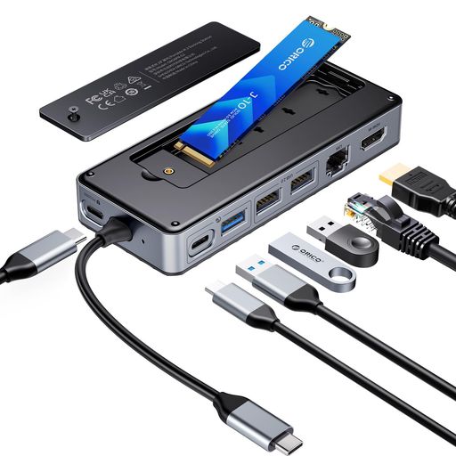 Display Covers - ORICO8-in-1USBCドッキングステーションM.2SSD外付けケース一付きUSB-CハブM.2NVMe/SATA両対応10Gbps超高速伝送4K@60HzHDMI出力USB有線LAN搭載Windows/Mac