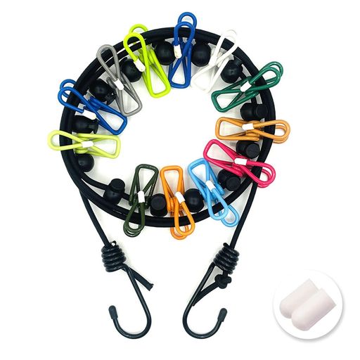 MOICUU物干しロープ洗濯ロープ旅行12個クリップ付きキャンプ用洗濯干し13個調整バックル付き弾力性ある..