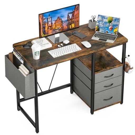 Sunonデスクパソコンデスクラック付きpcデスク幅100cmx奥行48cm机引き出し付き勉強机ドリンクホルダー..