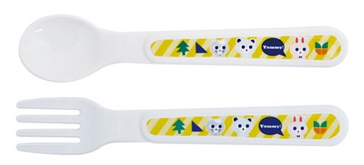 [本体サイズ]スプーン/約28x135xH10mm、フォーク/約24x135xH10mm イラストのかわいい食器 [製造国]日本 [対象]0ヶ月~