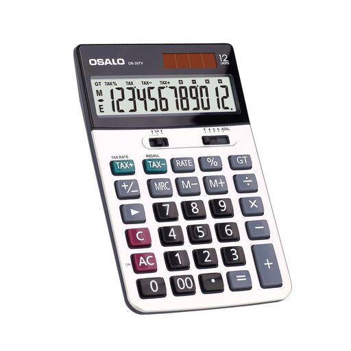 OSALO電卓12桁プロ仕様大画面LCD税率機能GTMRC小数点設定四捨五入機能ソーラー&電池併用ビジネス会計用(OS-20TV)