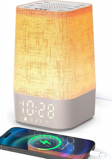 HUOJI光目覚まし時計ホワイトノイズマシン調光ベッドランプ【3in1】30種癒し音日出日落シミュレーションデジタル時計タイマースヌーズ大人用ベビー寝かしつけ授乳ライト快眠安眠コンパ…