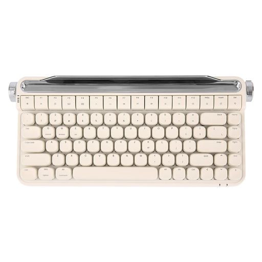 【高品質なキーボード】B703メカニカルキーボードは、高級感あふれるレトロタイプライター風キーボードとなります。一体型スタンド付きで、タブレットやスマートを置くことができ、画面の傾きが自然な視線角度にフィットします。 Android/Windows/iOS システムに対応し、スマホ・タブレット・PCのマルチデバイス接続が可能です。コンパクトな75%配列で、使用シーンがさらに広がります。テンキーレス配列により、コンパクトで省スペースを実現。さまざまなシーンで快適にお使いいただけます。上品でシンプルなタイプライター調デザインと丸型キーキャップは、新年や誕生日プレゼントにも最適です。3種類のカラーからお好みの色をお選びいただけます。使わないときは自動で省電力化し、環境にもやさしい設計です。 【バックライト搭載】B703ワイヤレスキーボードは、LEDバックライトを搭載し、Fn+Delキーで20種類のライトモードを切り替えることができます。クリーム色とアイボリーは白色ライト、ネイビーブルーとブラックはアイスブルーライトを採用し、シンプルかつおしゃれな印象に。豊富なライトエフェクトでゲームの雰囲気を盛り上げます。