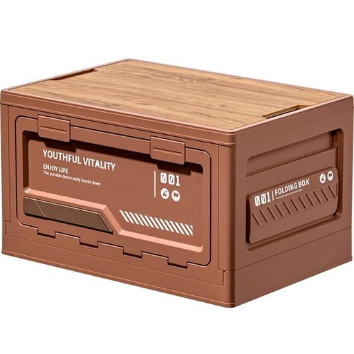 Zilnoxコンテナボックス折り畳みキャンプ折りたたみコンテナ木製の蓋付き収納ボックス大容量アウトドア収納ケース強い耐荷重収納組み立て簡単ブラウン1個S幅40x奥行29x高さ23cm