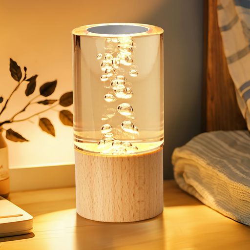Table, Paper Lamps - LED木製アクリルテーブルランプ、寝室のベッドサイドのナイトライト、調光可能なLed照明、創造的な家の装飾のテーブルランプ、ユニークな新築祝いのギフトホワイト