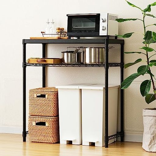 ドウシシャルミナスノワールキッチンラック棚幅802段スリムゴミ箱上ラック全体耐荷重160kg大型レンジ対..