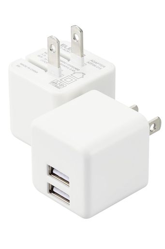 エレコム充電器2個セットUSBコンセントUSB-A2ポート最大12W5V2A折りたたみ式プラグおまかせ充電対応2台同時充電ホワイトEC-AC9112WH(2.0)