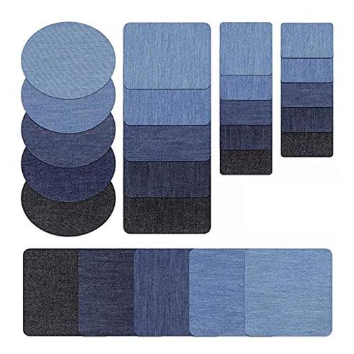 YFFSFDCデニムパッチ25枚セット貼付パッチ5色5サイズアイロンワッペンジーンズ補修布デニム補修キットアイロン接着DIY手芸