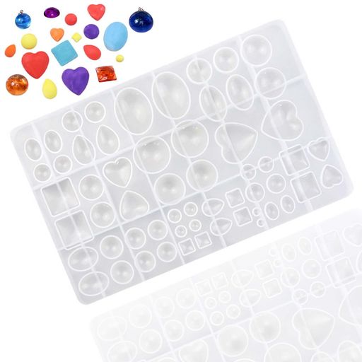 サムコスシリコンモールドレジンシリコン型ジュエリーパーツ58種宝石水滴半円楕円丸ハート四角UVレジンエポキシ樹脂DIY手作りピアスイヤリングネックレスペンダントキーホルダー抜き…