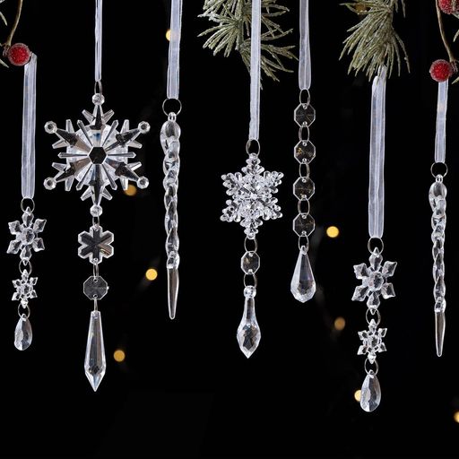 TIANTHH クリスマス オーナメント 18個セット 雪の結晶 氷柱 クリスマスツリー 吊り下げ飾り アクリル 透明オーナメント クリスマスパーティー 店舗装飾 新年 インテリア 玄関 飾り 糸付き