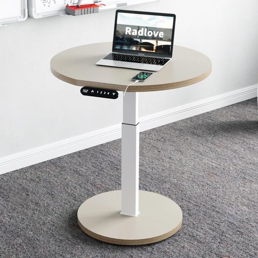 Radloveパソコンデスク昇降デスクサイドテーブル昇降式デスク丸テーブル直径80CMPCベッドテーブル介護高さ調節可能(電動昇降式)