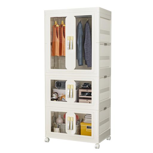 YASICAワードローブクローゼット折りたたみ式収納キャビネット磁石開閉式扉付きキャスター付き透明プラ..