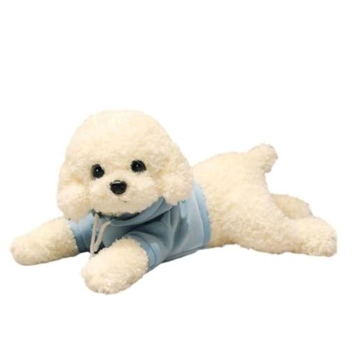 トイプードルプードルぬいぐるみ犬リアル本物そっくりハンドメイドやさしい手触り可愛く癒し犬ぬいぐるみ抱き枕大きいかわいい添い寝白/青い服寝かしつけふわふわ子供彼女お年寄り…