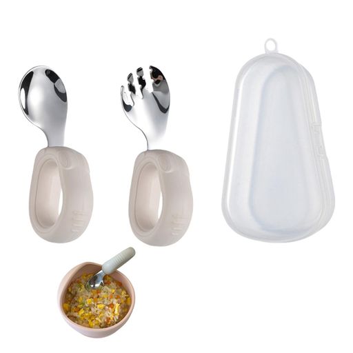 ベビー用ベビースプーン&フォークセットシリコングリップ持ち運びに便利なケース付き赤ちゃんの食事練..