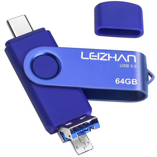 64GB128GB3in1USBSTICK【USB3.0+Micro+Type-C】フラッシュドライブタイプ-Cインターフェイス用容量不足解消64ギガ大容量Uスティック(64GB青)