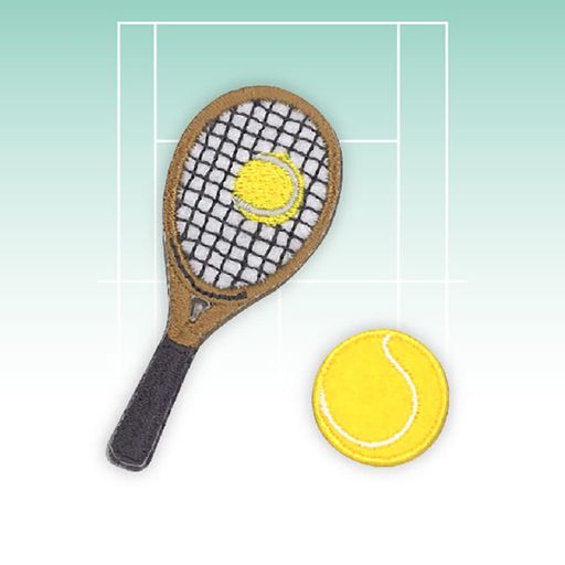 *パイオニアオリジナルワッペンスポーツシリーズ* ラケットとボールのついた2個付きワッペンです。 部活動のワンポイントしてもご活用いただけます! 接着方法シール・アイロン接着両用タイプ