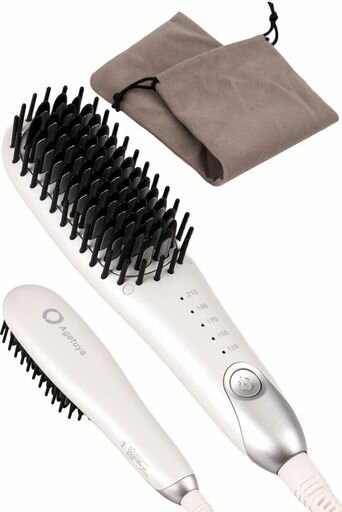 Agetuyaアゲツヤヒートブラシポータブルミニブラシアイロンホワイト|海外対応ストレートヘアアイロン軽量痛まないプロ仕様210°C