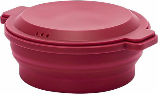 SG-04toneフタがお皿になるシリコンスチーマー丸型電子レンジ調理蒸し器レシピつき折りたたみ可能食洗機対応