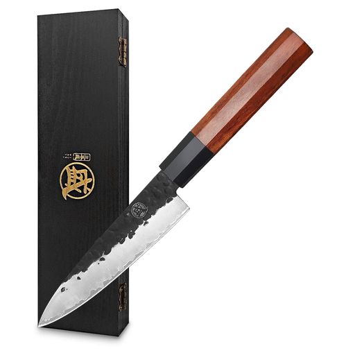 MITSUMOTO SAKARI ペティナイフ 140mm 手鍛造 三層構造 高炭素ステンレス ローズウッドハンドル 果物剥き・野菜細工 繊細な作業 家庭用 切れ味鋭い サンダルウッド収納箱付き