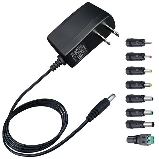12V1A電源アダプター、100-240V50/60HzAC-DC12V1A/1000mA12W壁プラグ、8チップ付き、センタープラス、..