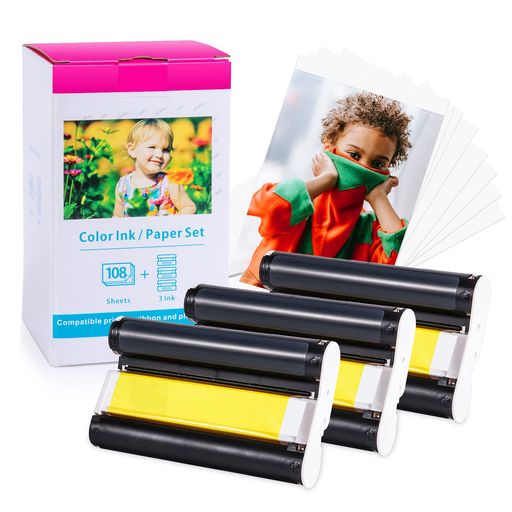互換品KP-108INキヤノンSELPHYCP1300108枚写真用紙(100x148mm)&3個インクカセット非純正品ハガキサイズ..