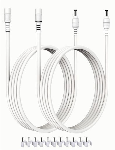 VOLTKARE12VDC延長ケーブル、18AWG銅芯5.5x2.1mmプラグオンソケット、LEDストリップライト、IRイルミネーター、TapoWiFiIPカメラ、5-36ボルトアダプター電源(white10M*2)