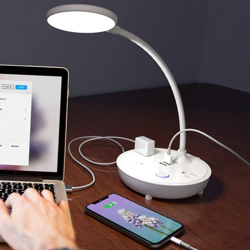 LEDデスクライト USB充電ポート2個とACコンセント2個付き 目に優しい小型テーブル...