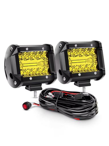 Chelhead作業灯4インチフォグランプ角形イエローリレーハーネス付き60WLEDワークライト12V-24V対応汎用..
