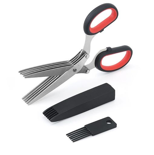 YFFSFDCシュレッダーハサミハーブはさみステンレス鋼5枚刃ブラシ付封筒明細カード多量裁断キッチンクッ..