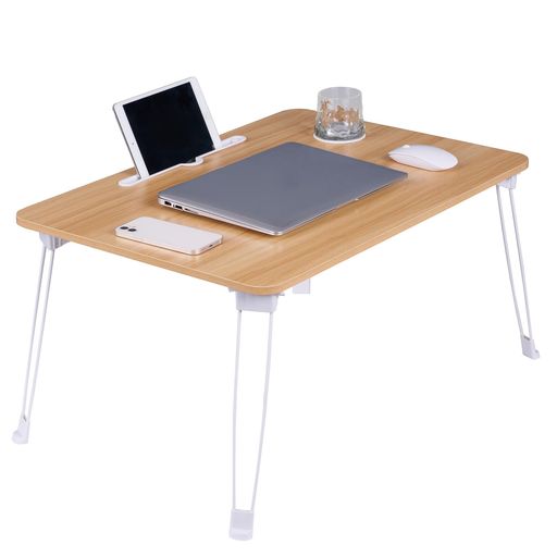 VECELOローテーブル折りたたみ式ミニテーブル幅60x奥行40x高さ30cmスロット付きタブレットスタンド多機能省スペース組立不要軽量シンプルソファオーク