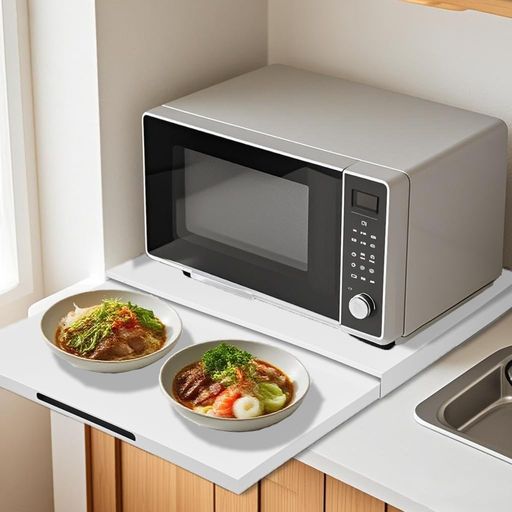 ohbienキッチン家電下スライドテーブルホワイトレンジラック調理スペース拡張レンジ炊飯器コーヒーマシ..