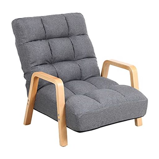 Mugitaウッドアームチェア座椅子肘掛け付きリクライニングひじ掛け付き曲げ木高座椅子安楽椅子折りたたみおしゃれ高齢者コンパクト背もたれ6段階角度調整肉厚クッショングレー