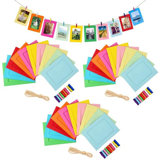 サムコスカラフルペーパーフォトフレーム写真立てフォトフレーム紙製10種類写真整理写真飾り壁掛け展示ピクチャーホーム装飾品ピクチャ6インチクリップ30枚セットクリップ付き