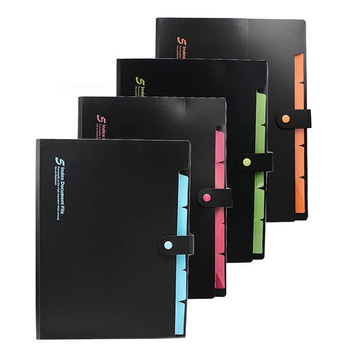 4本ファイルフォルダースA4書類収納ボックスー5分類拡張式ファイルフォルダープラスチックファイルフォルダードキュメントオーガナイザー学校のオフィスホーム用