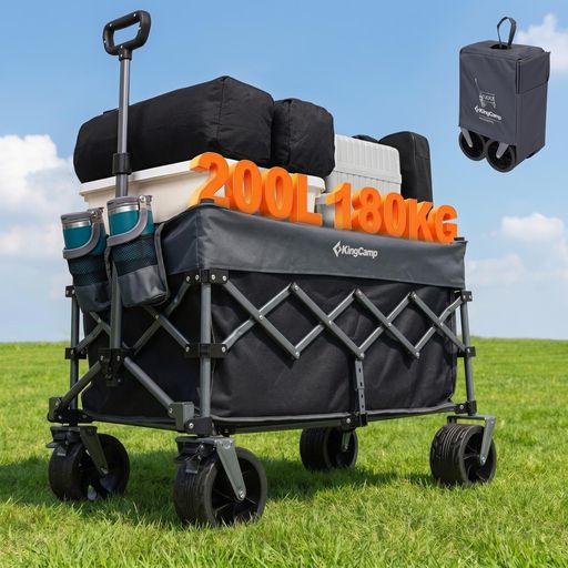 KingCamp キャリーワゴン 大容量200L コンパクト収納 耐荷重180kg アウトドアワゴン 折りたたみカート ワイドタイヤ …