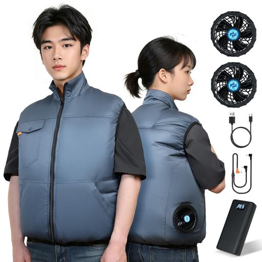 空調作業服 バッテリーファンセット【業界最強暴風ファン &最大45H連続使用 -18°C冷感】5枚羽根 6段階風量 空調ウェア 空調扇風服