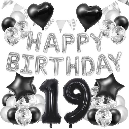 19歳誕生日バルーン飾り付け80CM「19」数字バルーン組み合わせ「HAPPYBIRTHDAY」ガーランド数字風船紙ふぶき入り男の子男性女の子女性パーティーサプライズ紙吹雪風船誕生日デコレーション…