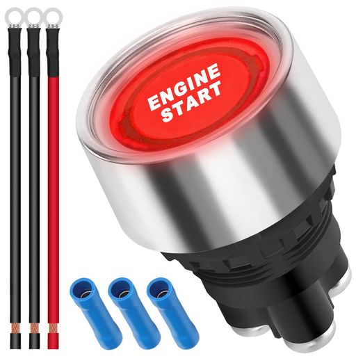 【寸法】プッシュスタートイグニッションスイッチ:34.0mm x 47.5mm/1.33インチ x 1.87インチ(幅 x 高さ)、ネジ径:21.5mm/0.84インチ。 OT2.5-5 ブルー端子コネクタ径: 6.1mm/0.24インチ、端子ラグ: 5.0mm/0.19インチ、ケーブル長: 100mm/3.93インチ、ワイヤゲージ: 14AWG。 【幅広い用途】自動車、オートバイ、トラック、電気自動車、RV、バン、ヨット、ボート、ヘッドライト、ホーン、スターター、懐中電灯、シャーシライト、フォグランプ、ルーフライト、家電製品、オートメーションシステム、電子機器に幅広く使用されています。 【DC 12V-24V 50A】プッシュスタートイグニッションスイッチは、12Vおよび24V DCで最大50Aを安全に伝送および制御でき、高出力を必要とする電子機器に適しています。 【ワンボタンスタート】ドライバーは丸いボタンを押すだけで、キーを挿入せずに簡単に車を始動できます。この始動方法は、操作を簡素化するだけでなく、始動の利便性も向上します。
