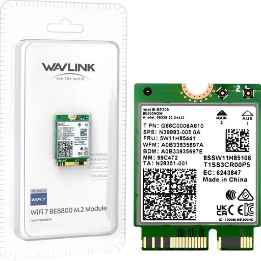 WAVLINKWiFi7ワイヤレスカードIntel(インテル)CPUノートパソコン専用2025年型Tri-BandBE200M.2NGFFネッ..