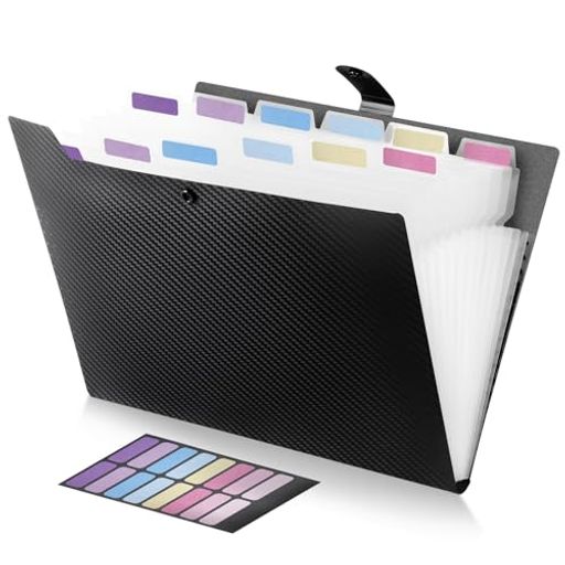 FRETONBAドキュメントファイル13ポケットA4拡張フォルダースナップ式ジャバラファイル区分けラベル付き..