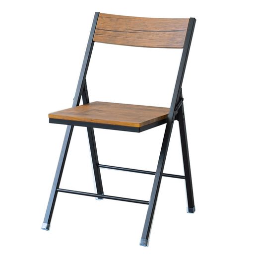 永井興産折りたたみチェアパイプ椅子幅43.5x奥行46.5x高さ78cmブラウン木目柄背もたれ付き完成品ヴィンテージスクエアチェアNK-117