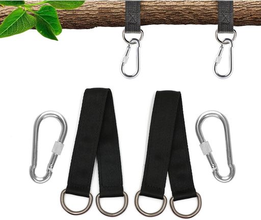 ブランコ固定ベルトカラビナ2個&D字バックル2個付きハンモック吊り下げ用耐荷重200kg耐摩耗滑り止め安..