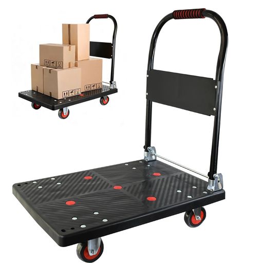 【商品内容】台車本体+手袋+固定ロープ【商品の寸法】長さ70cmx幅47cmx高さ82cm、【重量】(約) 6.5kg、【ホイールの数】4【材質】PPプラスチック+鋼管【耐荷重】約180kg 【軽量化、高耐荷重】この台車は主にPPプラスチックで作られているため、非常に軽く、全重量は約7 kgである。同時にパレットの底部には複雑な補強設計が採用され、荷重は150 kgに達し、ほとんどの使用シーンの需要を満たすことができる。 【幅広い用途】この台車は工場、倉庫、スーパーなどの地域にも応用でき、引越しなどの家庭用にも使用でき、用途は非常に広い。 【折りたたみ収納可能】台車の手すりはパレットに折りたたむことができ、台車をスペースをあまり取らず、隙間に収納することができます。台車自体も複数の部分に分解することができ、さらに収納スペースを圧縮することもできます。