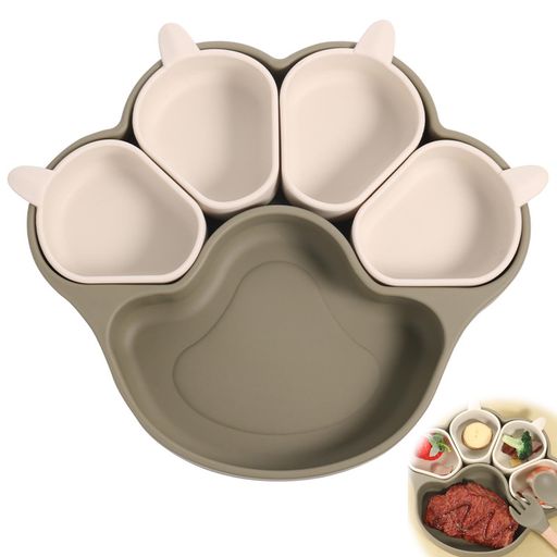 Plate, Bowl, Set - EsiFareベビー食器吸盤付き離乳食食器ひっくり返らない可分離式デザイン滑り止め食品級シリコンプレート食べる練習仕切り皿子供お食事セット猫の爪ギフト洗える丈夫設計カラフルデザ…